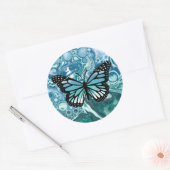 Sticker Rond Papillon bleu et turquoise (Enveloppe)