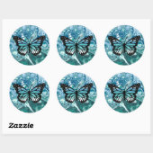 Sticker Rond Papillon bleu et turquoise (Feuille)