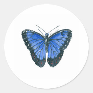 Sticker Rond Papillon bleu Morpho aquarelle peinture