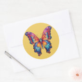 Sticker Rond Papillon Bleu Orange ailes (Enveloppe)