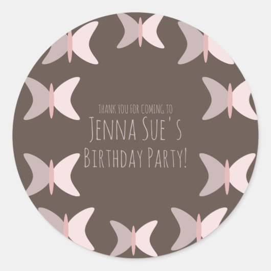 Sticker Rond Papillon bohème Pastel Pink Anniversaire (Devant)