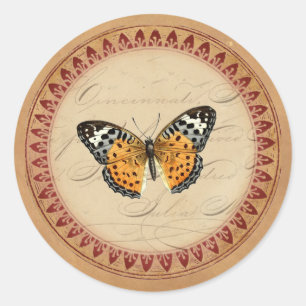 Sticker Rond Papillon botanique vintage