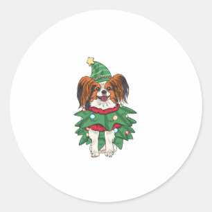 Sticker Rond Papillon Chien de Noël Chemise Noël Xmas Chiot Pap