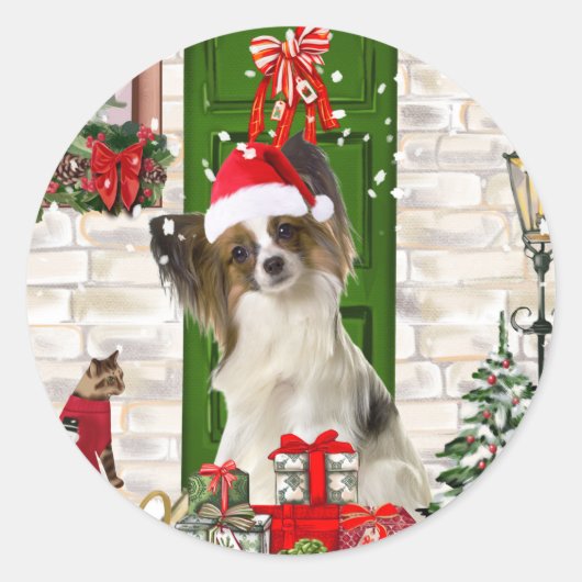 Sticker Rond Papillon Chien Noël (Devant)