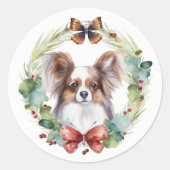 Sticker Rond Papillon Christmas Wreath Festive Pup (Devant)