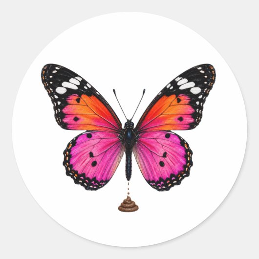 Sticker Rond Papillon Coloré Qui Fait Caca (Devant)