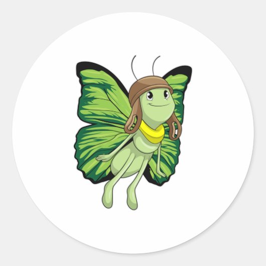 Sticker Rond Papillon comme pilote avec casquette pilote (Devant)