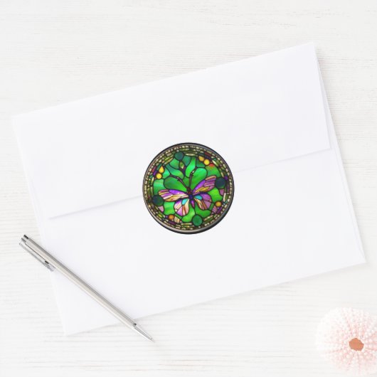 Sticker Rond Papillon dans le style Tiffany Conception en verre (Enveloppe)