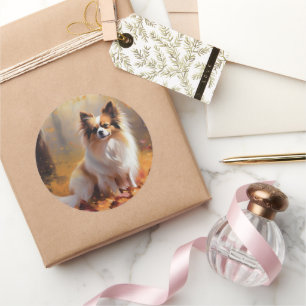 Sticker Rond Papillon dans les feuilles d'automne tombent inspi