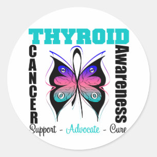 Sticker Rond Papillon de conscience de cancer de la thyroïde