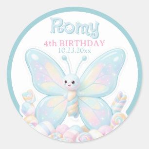 Sticker Rond Papillon de fête d'anniversaire en barbe à papa bl