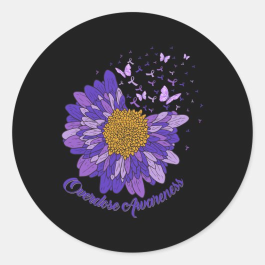 Sticker Rond Papillon de marguerite violet sensibilisation à la (Devant)