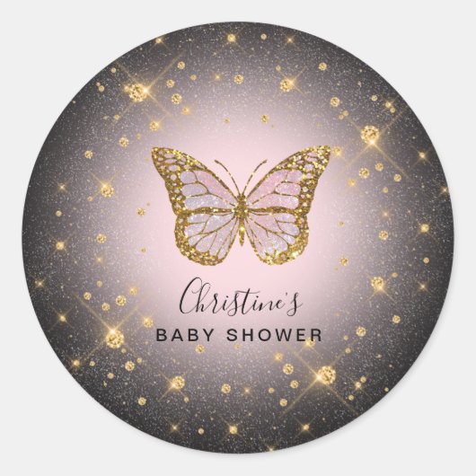 Sticker Rond papillon de parties scintillant faux or (Devant)