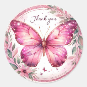 Sticker Rond Papillon de Parties scintillant rose floral - Merc