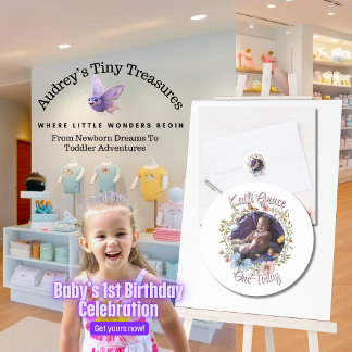 Sticker Rond Papillon de printemps de 1er anniversaire de la fi