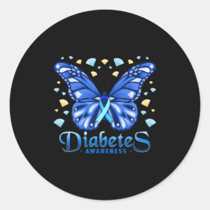 Sticker Rond Papillon de sensibilisation au diabète Blue Ribbon