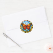 Sticker Rond Papillon de vitrail (Enveloppe)