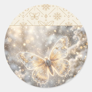Sticker Rond Papillon d'hiver doré