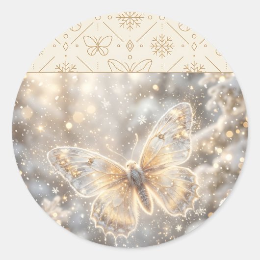 Sticker Rond Papillon d'hiver doré (Devant)