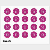 Sticker Rond Papillon Diamant, Adresse de Retour Fuchsia Profon (Feuille)