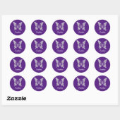 Sticker Rond Papillon Diamant Blanc, Nom de Script, Violet Roya (Feuille)