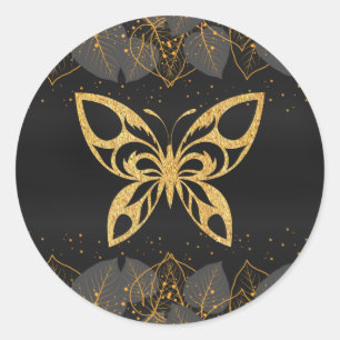 Sticker Rond Papillon d'or