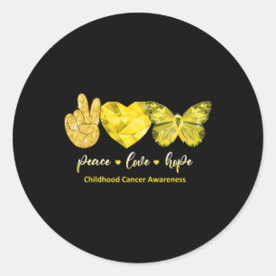 Sticker Rond Papillon d'or Paix Aimer Espoir Cancer de l'enfanc