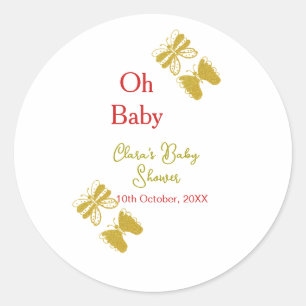 Sticker Rond Papillon doré baby shower rouge oh bébé moderne