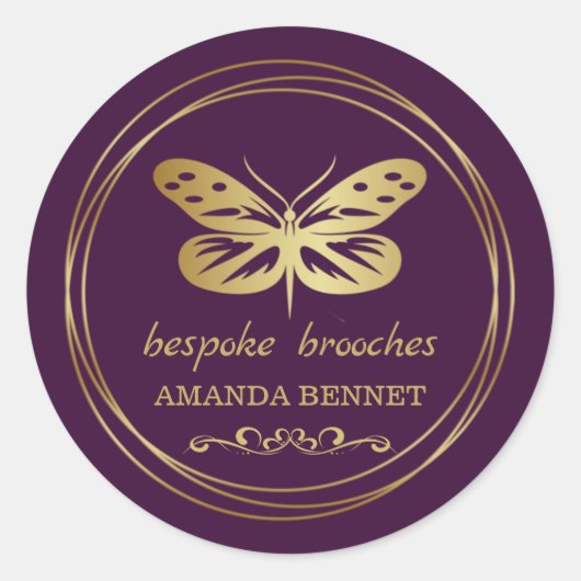 Sticker Rond Papillon doré, concepteur de cadre circulaire (Devant)