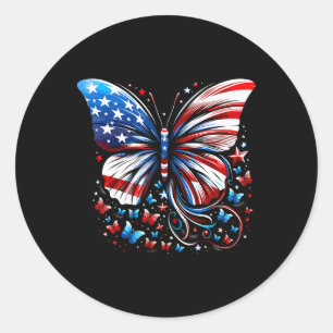Sticker Rond Papillon Drapeau États-Unis Mignon 4 Juillet Drôle