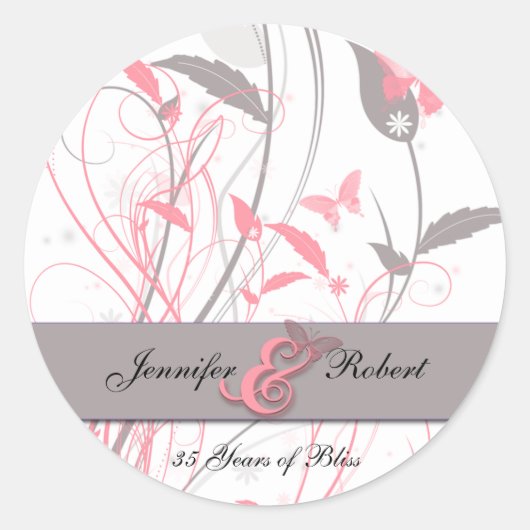 Sticker Rond Papillon en Honeysuckie rose et gris (Devant)