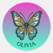 Sticker Rond Papillon en verre coloré personnalisé (Devant)