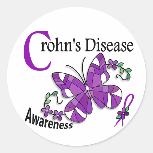 Sticker Rond Papillon en verre tendu 2 Maladie de Crohn (Devant)