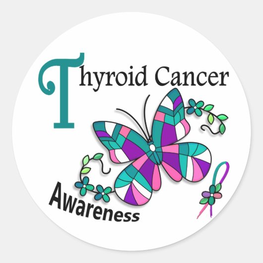 Sticker Rond Papillon en verre tendu 2 Thyroïde Cancer (Devant)