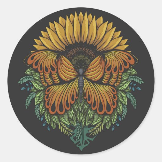 Sticker Rond Papillon et tournesol (Devant)