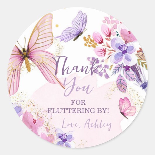 Sticker Rond Papillon Favoriser Fluttering Par Fille Anniversai (Devant)