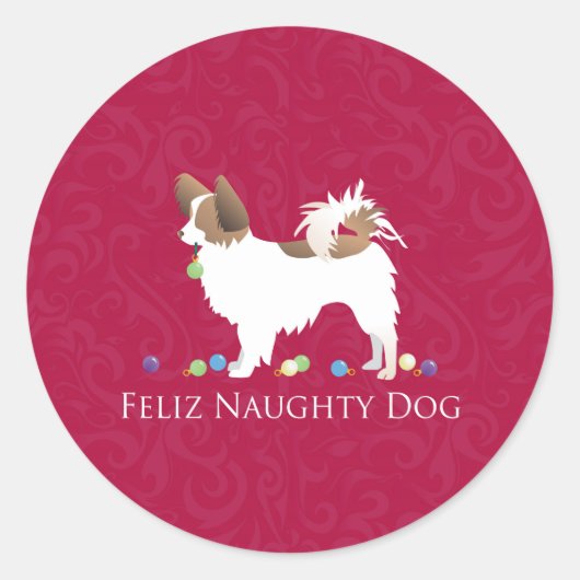 Sticker Rond Papillon Feliz Naughty Chien Noël (Devant)