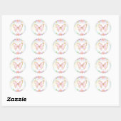 Sticker Rond Papillon fête d'anniversaire rose papillon floral (Feuille)