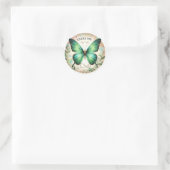 Sticker Rond Papillon Feuille Parties scintillant verte - Merci (Sac)