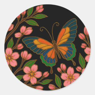 Sticker Rond Papillon Fleur de Cerisier Lune