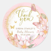 Sticker Rond Papillon & Fleurs Parties scintillant rose Baby sh (Devant)