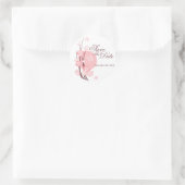 Sticker Rond Papillon Fleurs Roses Enregistrer La Date Annonce (Sac)