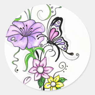 Sticker Rond Papillon floral