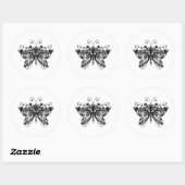 Sticker Rond Papillon floral - Noir & Blanc (Feuille)