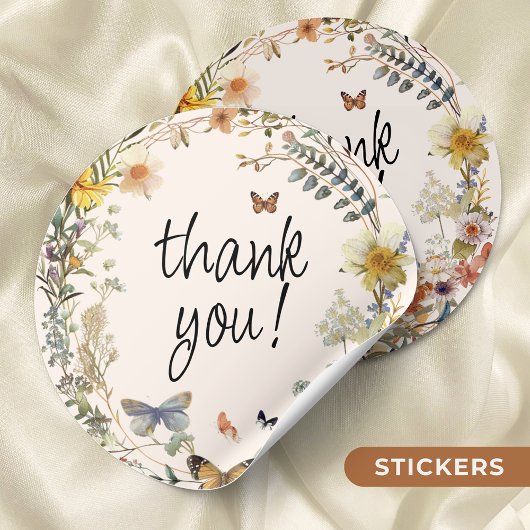 Sticker Rond Papillon floral rustique Merci neutre pour le genr