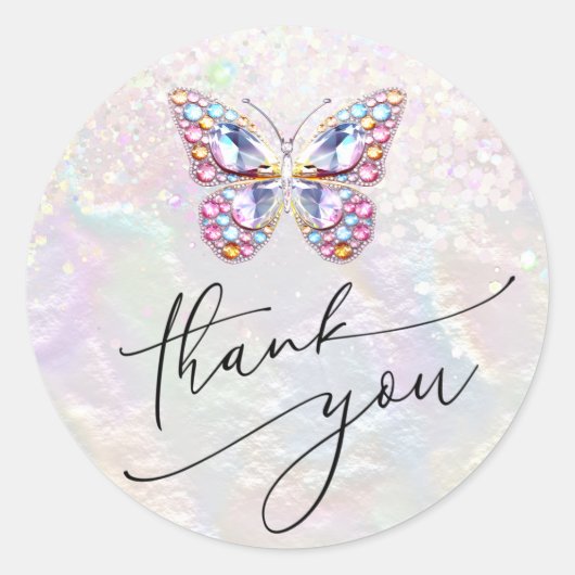 Sticker Rond papillon gemmes merci classique collant rond (Devant)