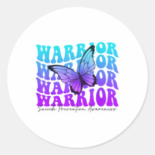 Sticker Rond Papillon Groovy sarcelle et ruban violet Suicide