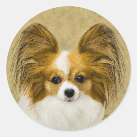 Sticker Rond Papillon (Hound Tri) Peinture - Art Chien original (Devant)