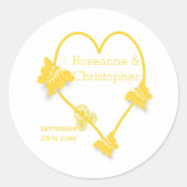 Sticker Rond Papillon jaune Mariage de conception cardiaque (Devant)