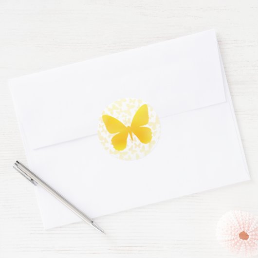 Sticker Rond Papillon (jaune-simple) (Enveloppe)